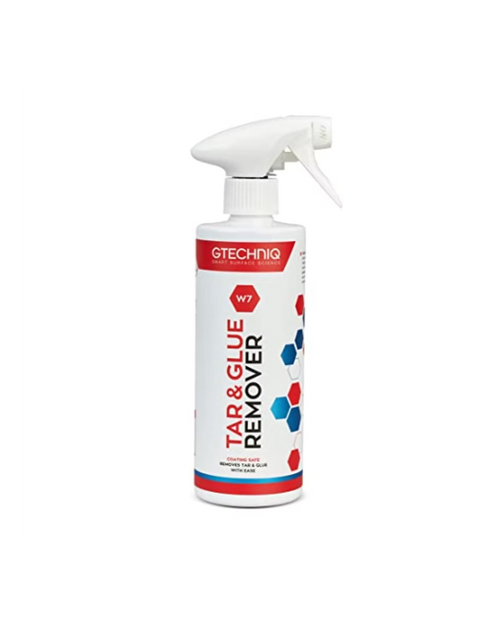 Gtechniq W7 Tar and Glue Remover — solvent-based formula designed to safely dissolve tar, glue, and adhesives. Essential for thorough decontamination. Available at Detailing Depot Canada.