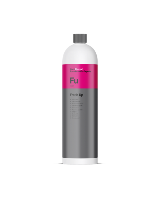 Koch Chemie Fu Fresh Up Odor Eliminator — 1L spray. Neutralizes unpleasant smells on fabrics and carpets with a fresh, clean scent. Available now at Detailing Depot Canada.
