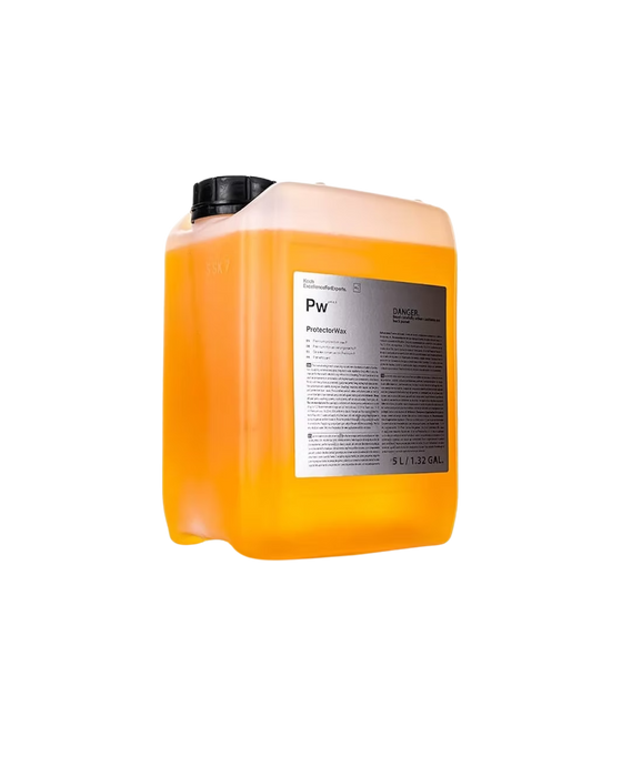 Koch Chemie Pw ProtectorWax — 5L canister shown side view. Premium gloss sealant for fast drying and durable protection. Order now at Detailing Depot Canada.