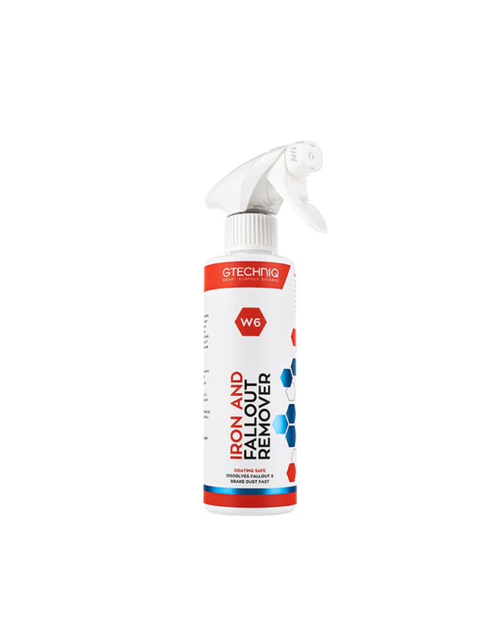 Gtechniq W6 Iron and Fallout Remover — powerful decontamination spray for wheels and paint, targeting embedded iron particles and brake dust. Available at Detailing Depot Canada.