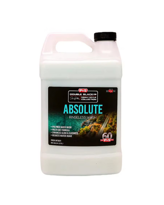 P&S Double Black Absolute Rinseless Wash — polymer-based formula that enhances gloss and reduces water usage. Multi-purpose and ideal for eco-friendly detailing. Available at Detailing Depot Canada.