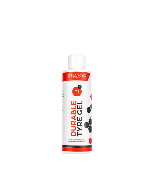 Gtechniq T1 Tyre and Trim — high-gloss gel for restoring and protecting tires and exterior trim. Durable, water-resistant finish. Available at Detailing Depot Canada.