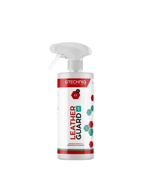 Gtechniq L1 Leather Guard — advanced protectant for leather surfaces with a matte finish. Repels dirt, prevents dye transfer, and offers UV protection. Available at Detailing Depot Canada.