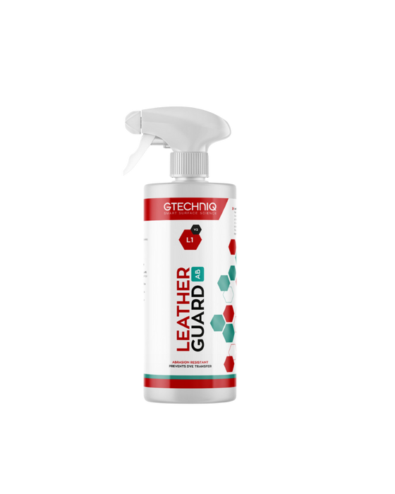 Gtechniq L1 Leather Guard — advanced protectant for leather surfaces with a matte finish. Repels dirt, prevents dye transfer, and offers UV protection. Available at Detailing Depot Canada.