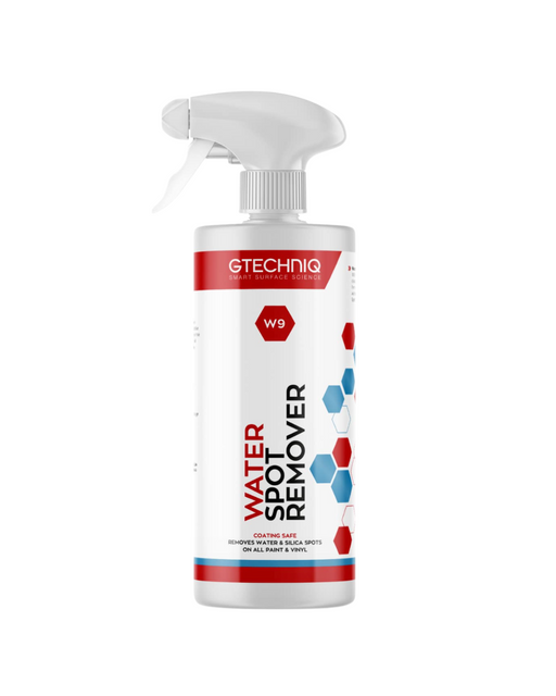 Gtechniq W9 Water Spot Remover — removes stubborn hard water spots and mineral deposits without damaging coatings. Available now at Detailing Depot Canada.