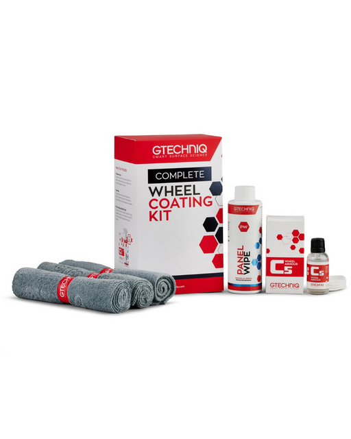 Gtechniq C5 Wheel Coating Kit — high-temperature ceramic protection for wheels and brake calipers. Repels dirt and brake dust for easy maintenance. Available at Detailing Depot Canada.