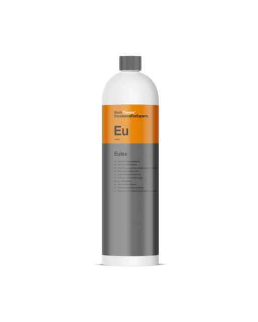 Koch Chemie EU (Eulex) — powerful adhesive remover for tar, tree sap, rubber, and residues. Safe for automotive paint and plastic. 1L size now available at Detailing Depot Canada.