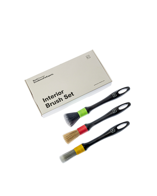 Koch Chemie Interior Brush Set — 3 professional-grade brushes with soft and medium bristles for delicate surfaces. Perfect for vents, trim, and tight areas. Available now at Detailing Depot Canada.