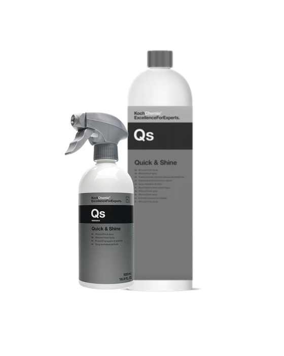 Koch Chemie Qs Quick & Shine — available in 500ml and 1L formats. Quick detailer and gloss booster for a brilliant finish. Available now at Detailing Depot Canada.