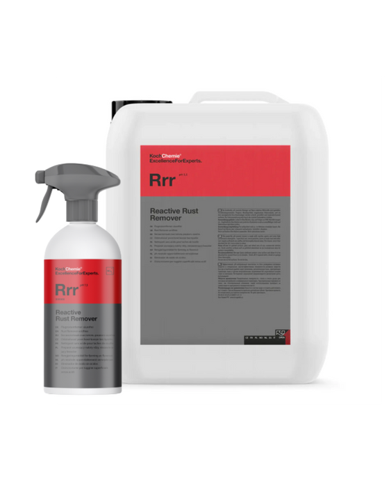 Koch Chemie Rrr Reactive Rust Remover bundle (500ml + 5L) — powerful iron and rust decontamination combo. Now available at Detailing Depot Canada.