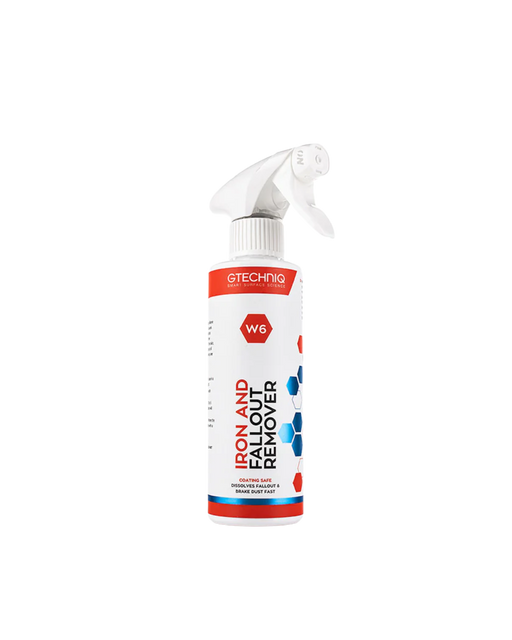 Gtechniq W6 Iron and Fallout Remover — powerful decontamination spray for wheels and paint, targeting embedded iron particles and brake dust. Available at Detailing Depot Canada.