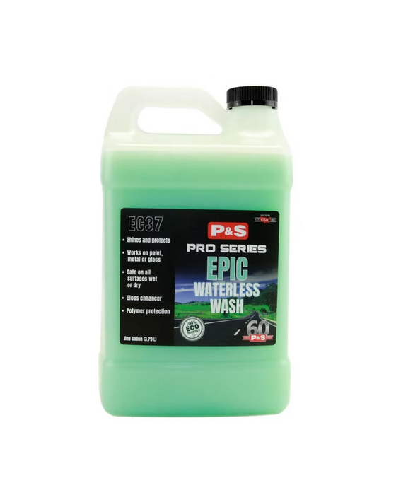 P&S Epic Waterless Wash — eco-friendly waterless wash that safely cleans and protects paint, metal, and glass. Adds gloss and polymer protection. Use wet or dry. Available at Detailing Depot Canada.