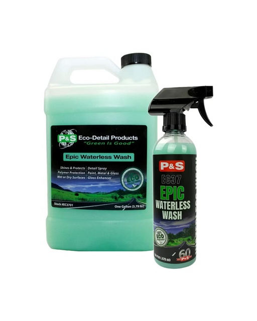 P&S Epic Waterless Wash — eco-friendly waterless wash that safely cleans and protects paint, metal, and glass. Adds gloss and polymer protection. Use wet or dry. Available at Detailing Depot Canada.