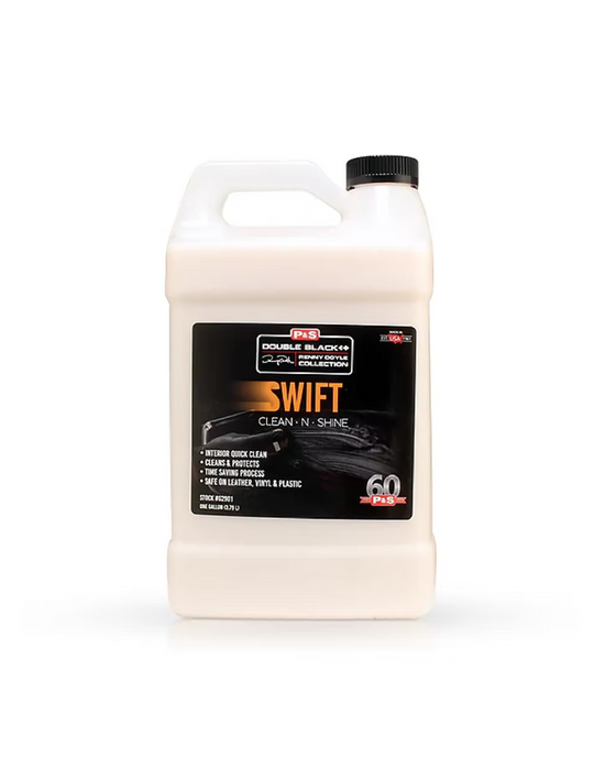 P&S Double Black Swift Clean N Shine — interior quick detailer that cleans and protects leather, vinyl, and plastic in one step. Available at Detailing Depot Canada