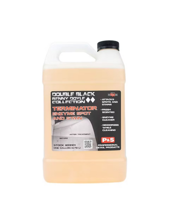 P&S Double Black Terminator — enzyme-based interior cleaner that targets tough spots and stains while deodorizing. Ideal for carpet and upholstery. Available at Detailing Depot Canada.